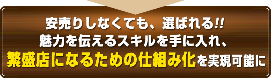 安売りしなくても、選ばれる‼魅力を伝えるスキルを手に入れ、繁盛店になるための仕組み化を実現可能に